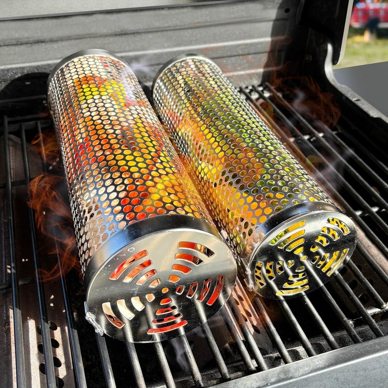 BigStep Large Heavy Duty Rolling Grill Basket for Outdoor Grill | 2 Pcs with Secure Snap-Fit Lock | Grilling Gifts for Men | Grilling Accessories BBQ Accessories | Grilling Basket | Rolling Basket - Image 1